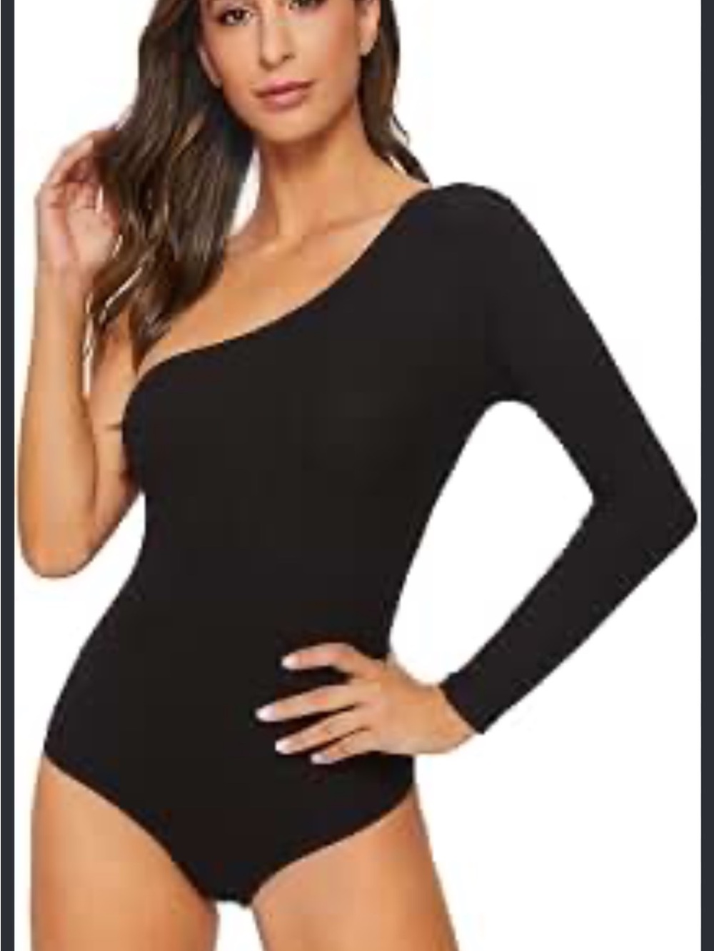 Shinestar Black One-Shoulder Long Sleeve Bandeau Bodysuit